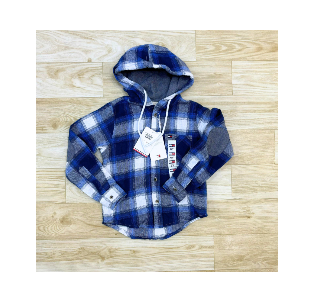 Chemise à carreaux bleu avec capuche Chemise à carreaux bleu avec capuche