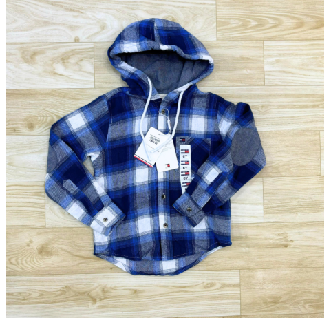 Chemise à carreaux bleu avec capuche