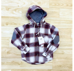 Chemise à carreaux grenat avec capuche