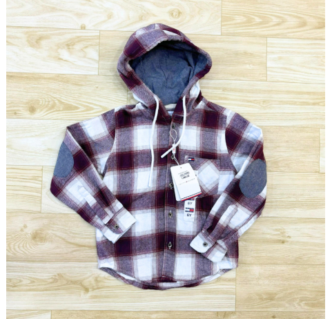 Chemise à carreaux grenat avec capuche