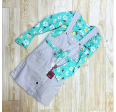 Combinaison jupe gris et vert fille 