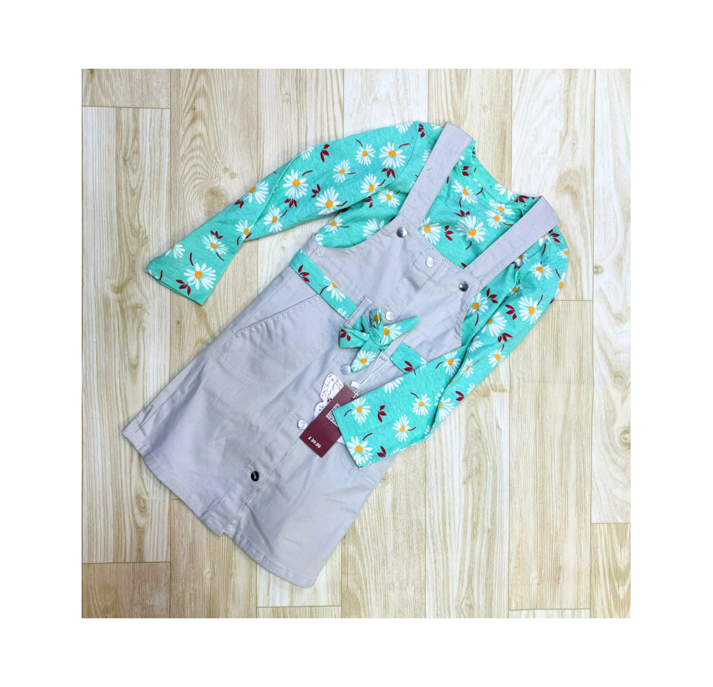Combinaison jupe gris et vert fille Combinaison jupe gris et vert fille