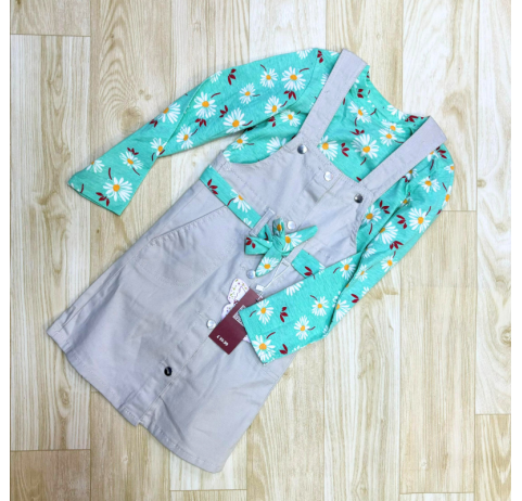 Combinaison jupe gris et vert fille 