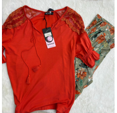 Pyjama haut orange pantalon imprimé