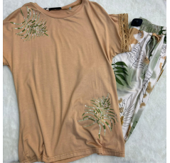 Pyjama haut beige et pantalon imprimé