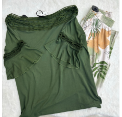 Pyjama haut vert militaire pantalon imprimé