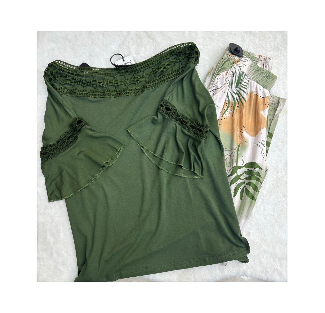 Pyjama haut vert militaire pantalon imprimé Pyjama haut vert militaire pantalon imprimé