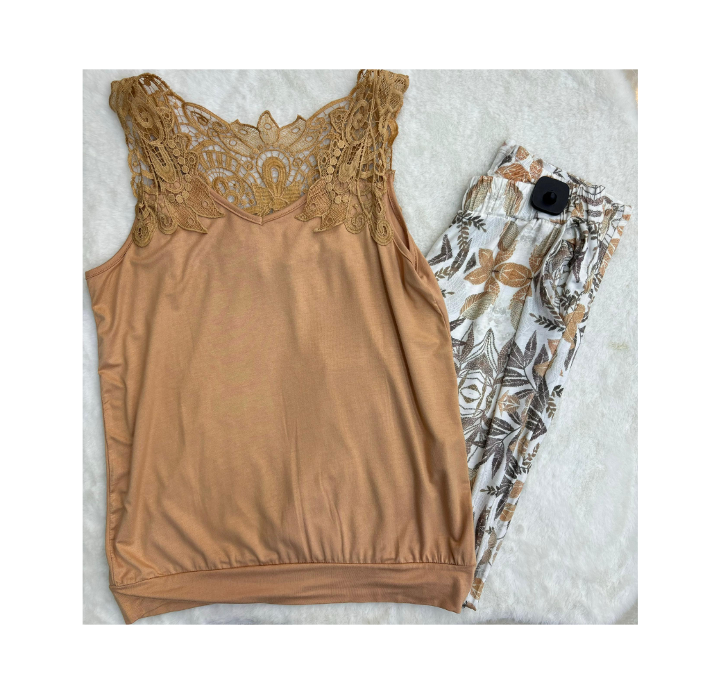 Pyjama haut beige foncé pantalon imprimé Pyjama haut beige foncé pantalon imprimé