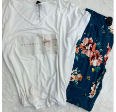 Pyjama haut blanc pantalon imprimé