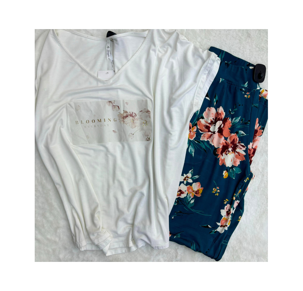 Pyjama haut blanc pantalon imprimé Pyjama haut blanc pantalon imprimé