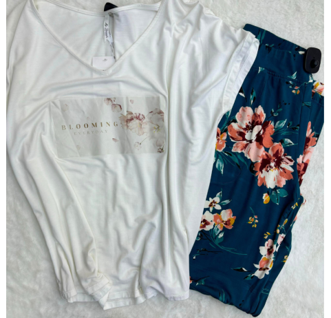 Pyjama haut blanc pantalon imprimé