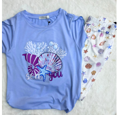 Pyjama haut bleu pantalon imprimé