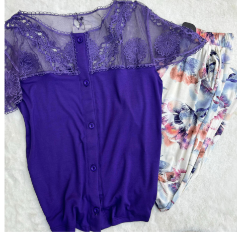 Pyjama haut violet pantalon imprimé