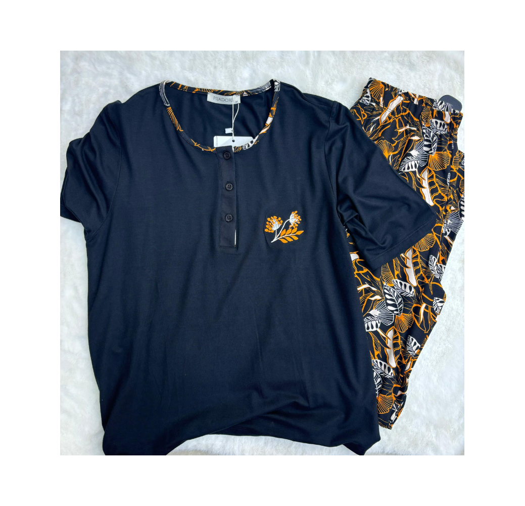 Pyjama haut noir pantalon imprimé Pyjama haut noir pantalon imprimé