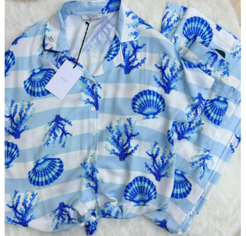 Pyjama deux pièces coquillage bleu
