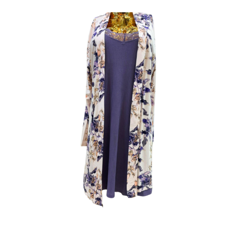 Nuisette d’allaitement deux pièces robe et kimono violette