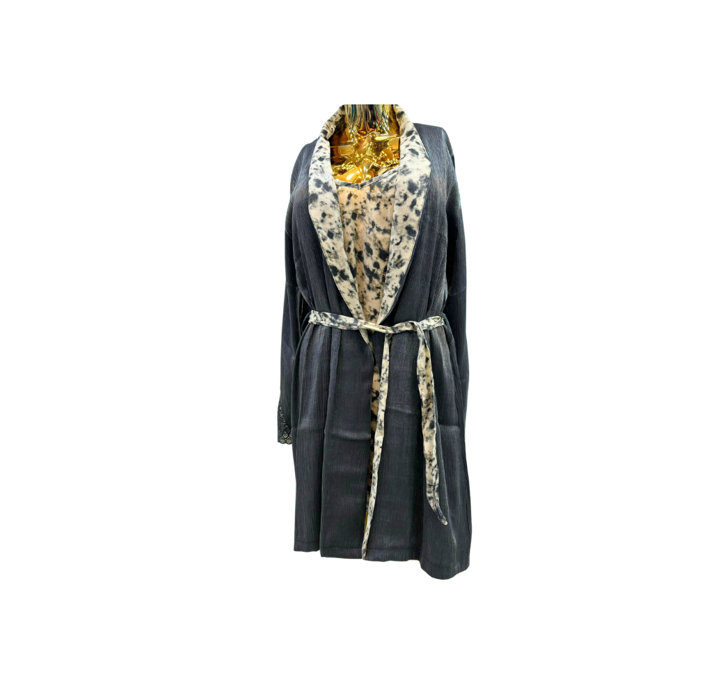 Nuisette d’allaitement deux pièces robe et kimono grise Nuisette d’allaitement deux pièces robe et kimono grise