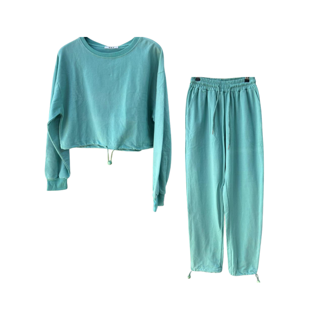 Jogging vert d’eau — style cosy & tendance