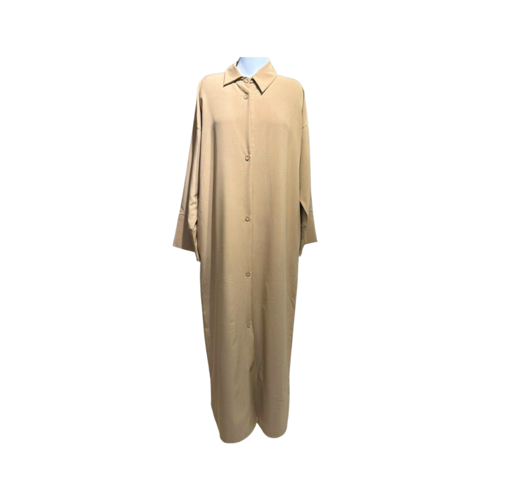 Robe Longue à Bouton beige – Bahdja Boutique