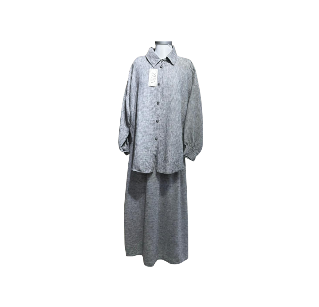 Ensemble Deux Pièces Jupe et Chemise Gris – Bahdja Boutique