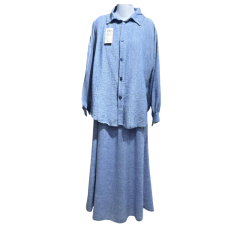 Ensemble Deux Pièces Jupe et Chemise Bleu – Bahdja Boutique