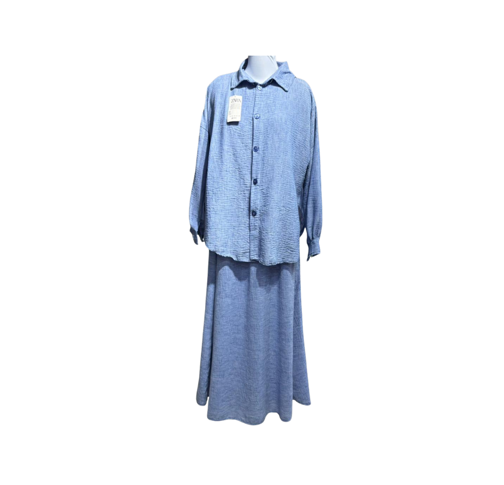Ensemble Deux Pièces Jupe et Chemise Bleu – Bahdja Boutique
