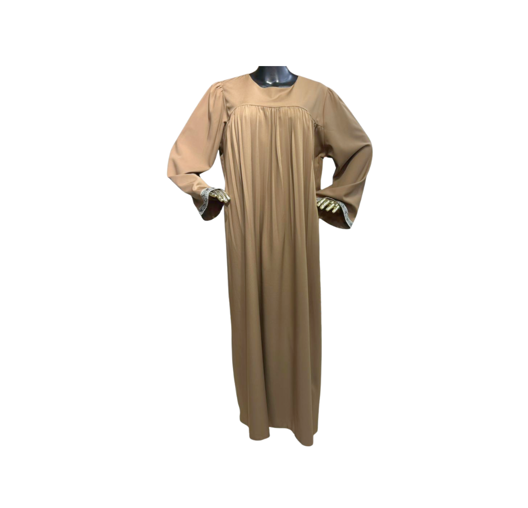 Hijab Long Femmes avec Motif sur les Manches marron – Bahdja Boutique