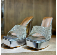 Mules à strass argenté talon plateformes – Les Jolies Shoes