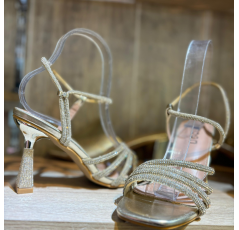 Escarpin à strass doré talon carré – Les Jolies Shoes