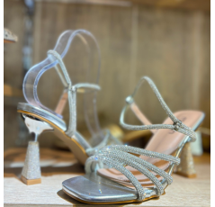 Escarpin à strass argenté talon carré – Les Jolies Shoes