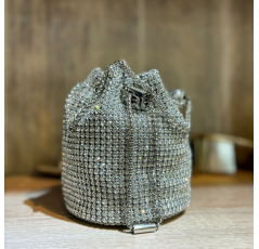 Pochette ronde à strass argenté femme – Les Jolies Shoes