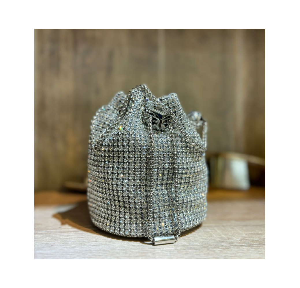 Pochette ronde à strass argenté femme – Les Jolies Shoes