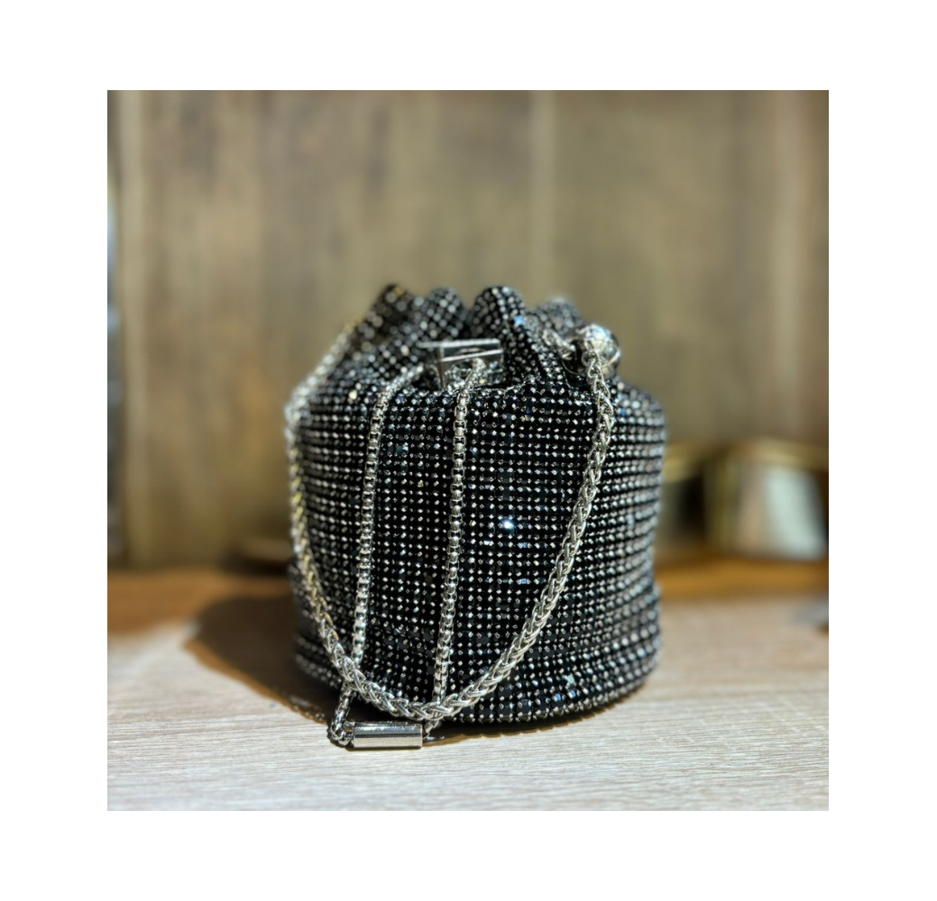 Pochette ronde à strass noir femme – Les Jolies Shoes