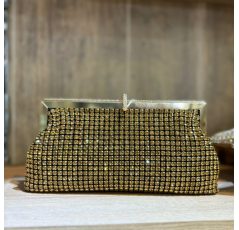 Pochette rectangulaire doré et noire à strass femme – Les Jolies Shoes