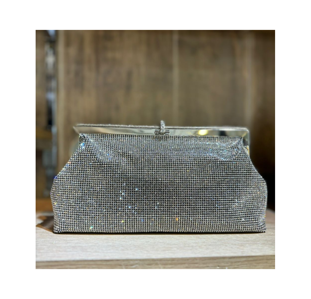 Pochette rectangulaire argenté à strass femme – Les Jolies Shoes
