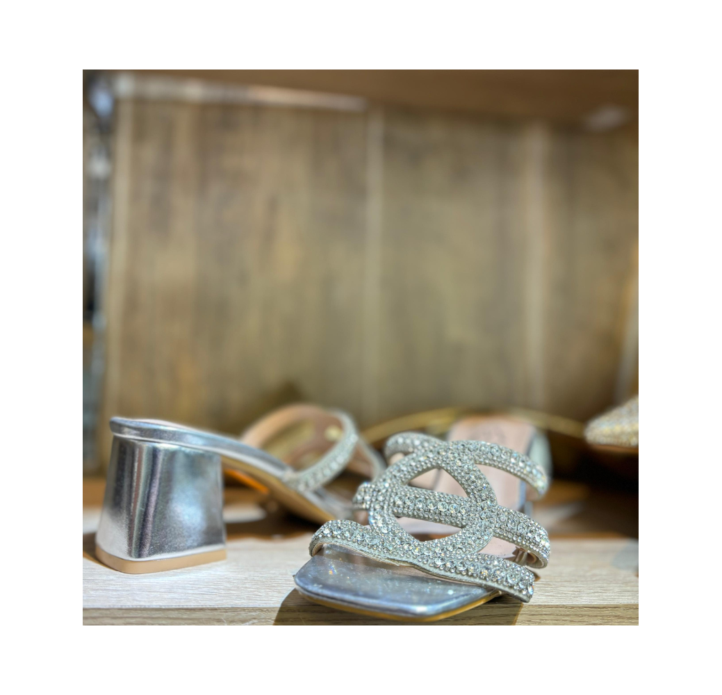 Mules argenté à strass femme – Les Jolies Shoes