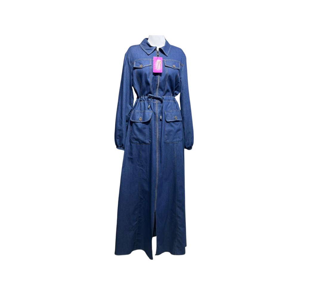 Robe longue en jean bleu avec poches femme – Boutique Bahdja
