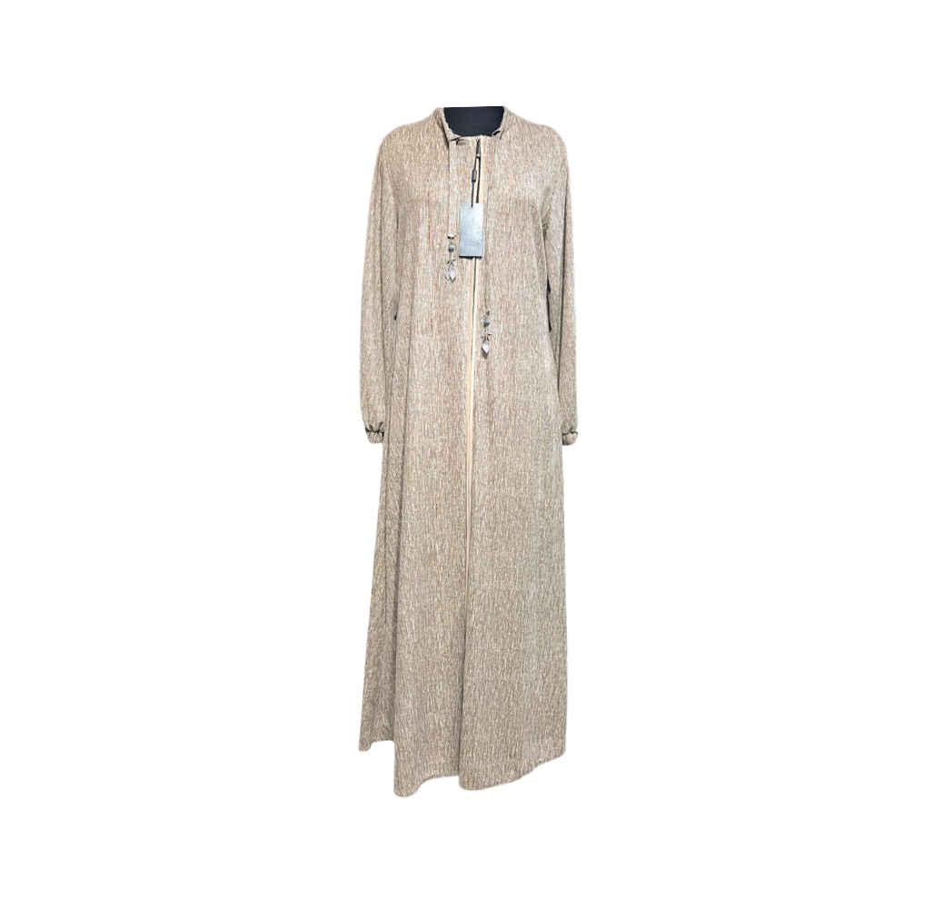 Robe longue imprimé beige à fermeture éclair – Boutique Bahdja