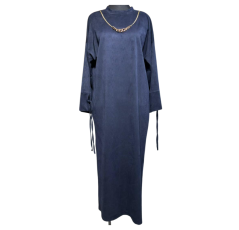 Robe longue drapée plissée bleu nuit – Boutique Bahdja