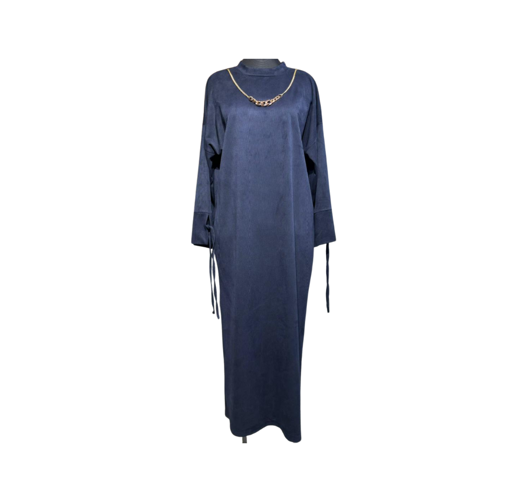 Robe longue drapée plissée bleu nuit – Boutique Bahdja