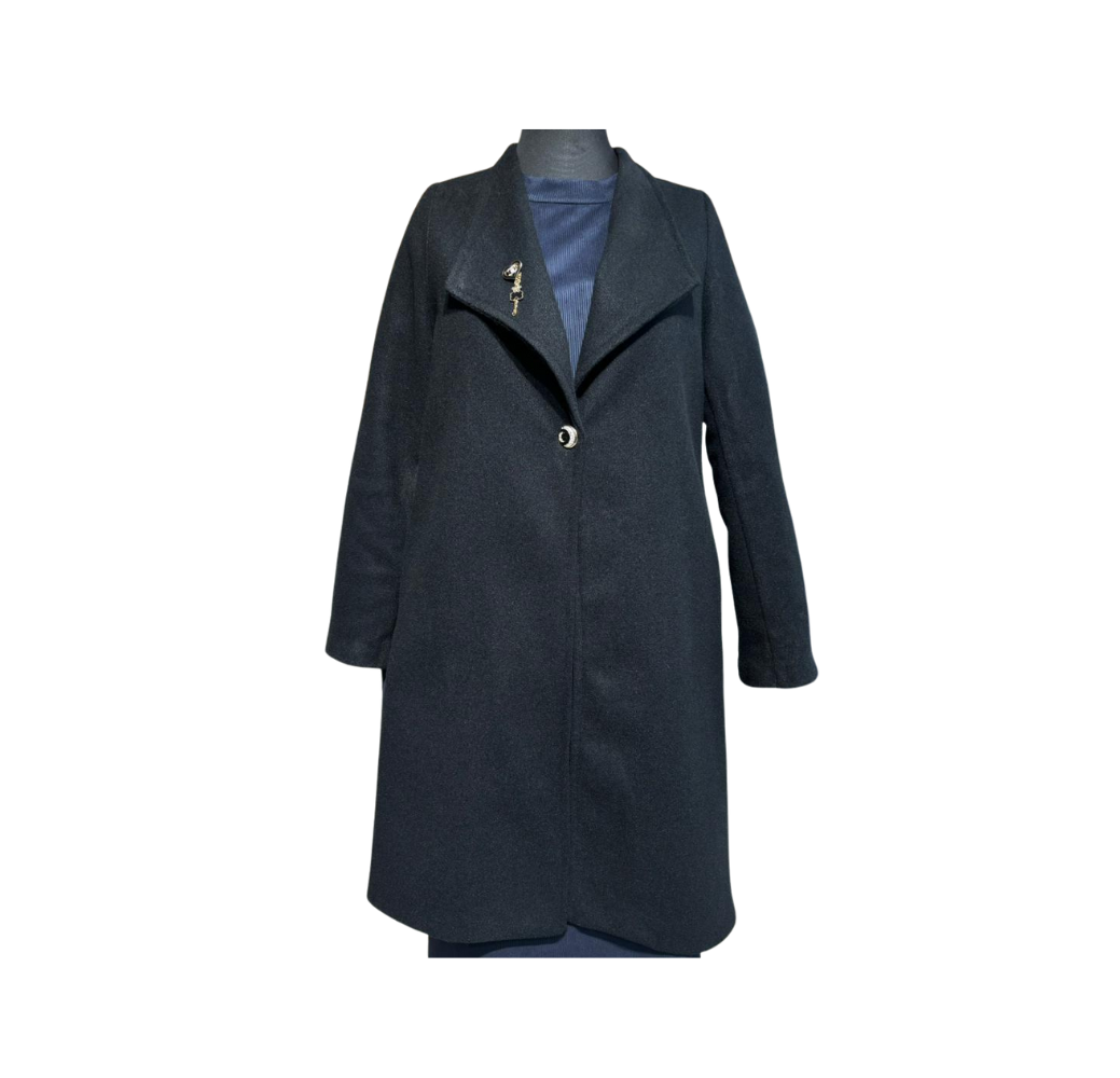 Veste Mi-Longue Noir Feutré avec Poche – Boutique Bahdja