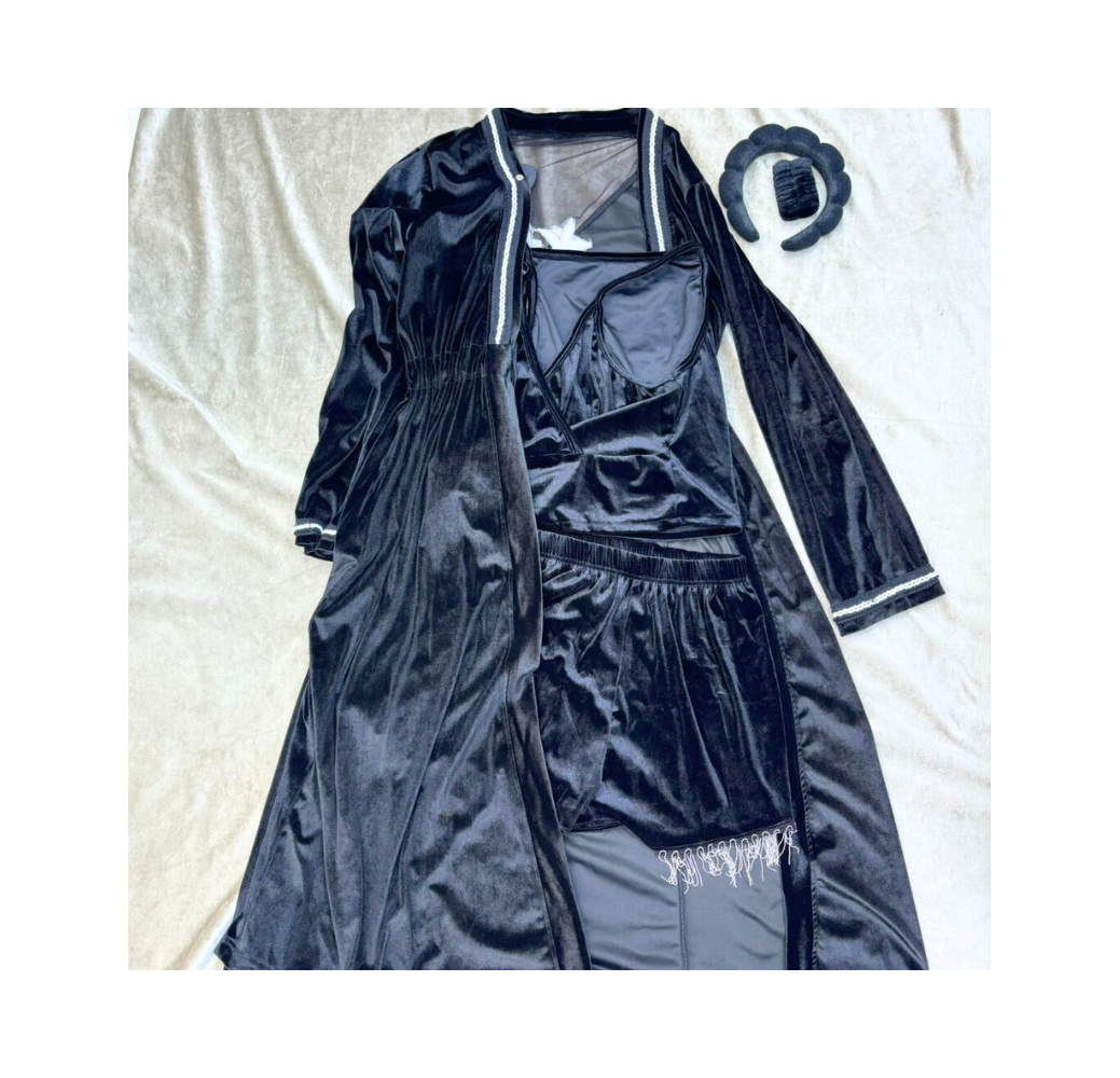 Ensemble Trois Pièces Pyjama Femme Noir – Reve d’Elle