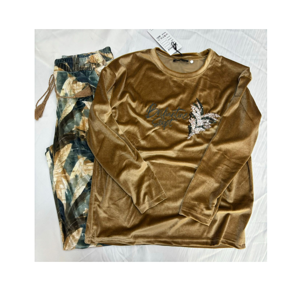 Ensemble Deux Pièces Pyjama Femme Moutarde – Reve d’Elle