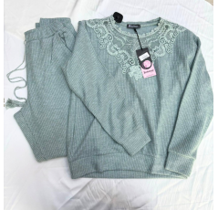 Ensemble Deux Pièces Pyjama Plissé Femme avec Dentelle – Reve d’Elle