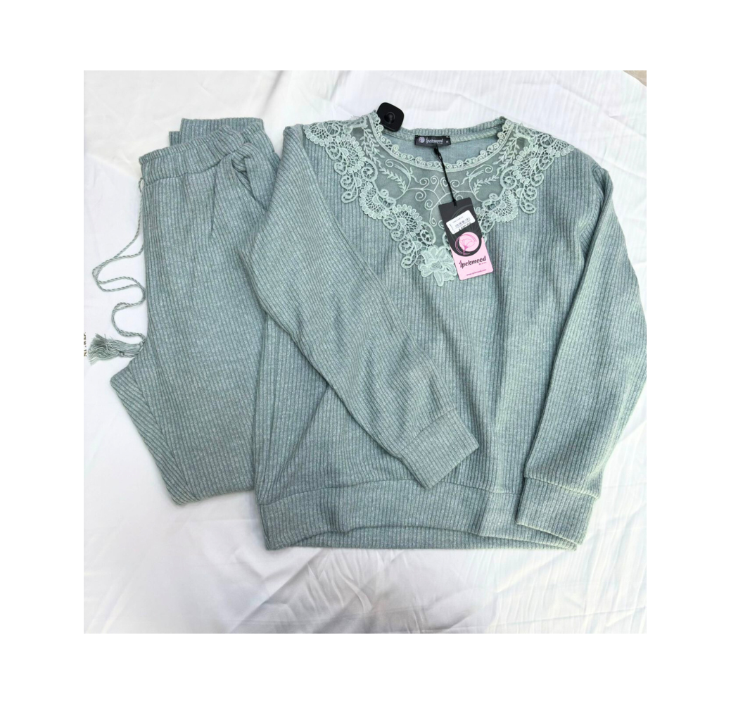 Ensemble Deux Pièces Pyjama Plissé Femme avec Dentelle – Reve d’Elle