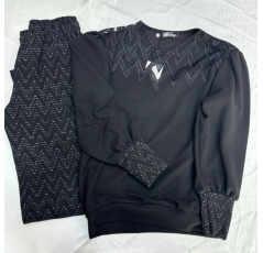 Ensemble Deux Pièces Pyjama Femme Noir avec Motif – Reve d’Elle