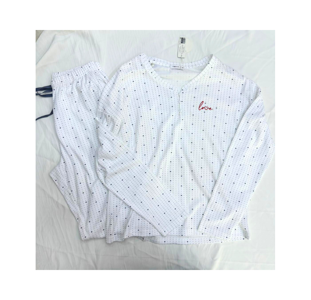 Ensemble Deux Pièces Pyjama Love à Points Blanc – Reve d’Elle