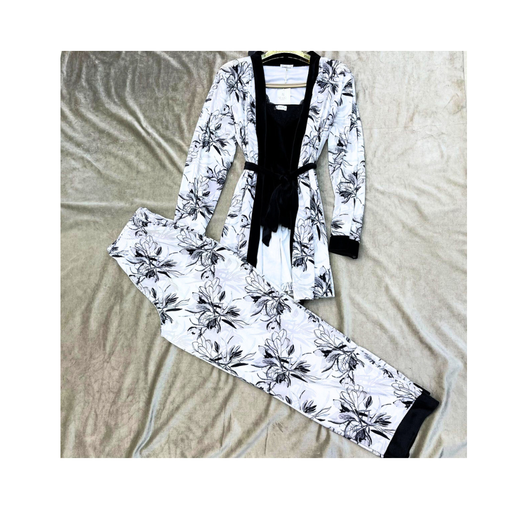 Ensemble Trois Pièces Pyjama Imprimé Noir et Blanc – Reve d’Elle