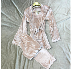 Ensemble Trois Pièces Pyjama Imprimé Beige – Reve d’Elle