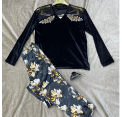 Ensemble Deux Pièces Pyjama Noir Imprimé à Fleurs – Reve d’Elle